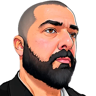 Retrato ilustrado de Leandro França, de perfil, com barba